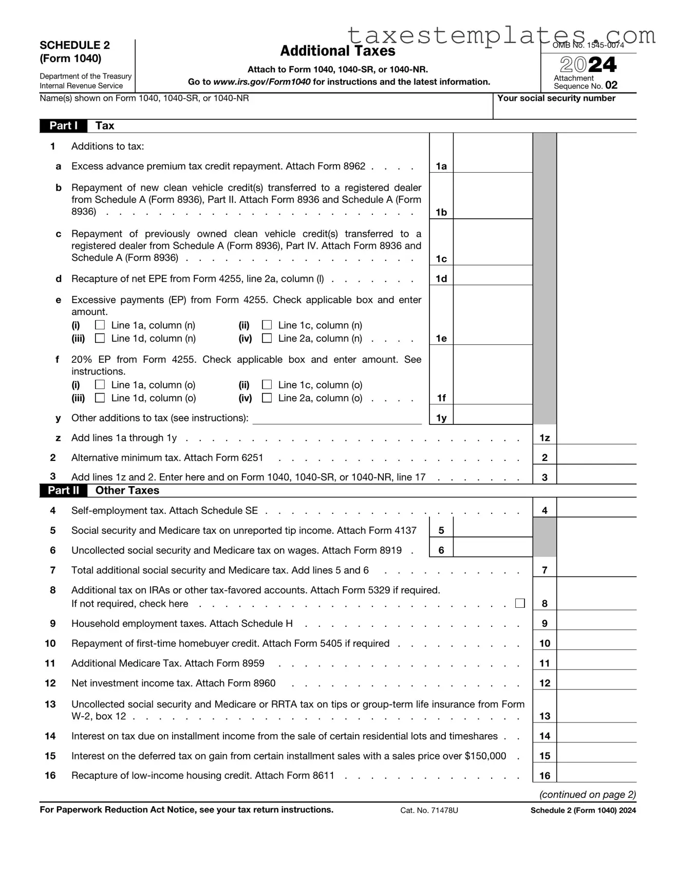 Free IRS Schedule 2 1040 or 1040-SR Template in PDF
