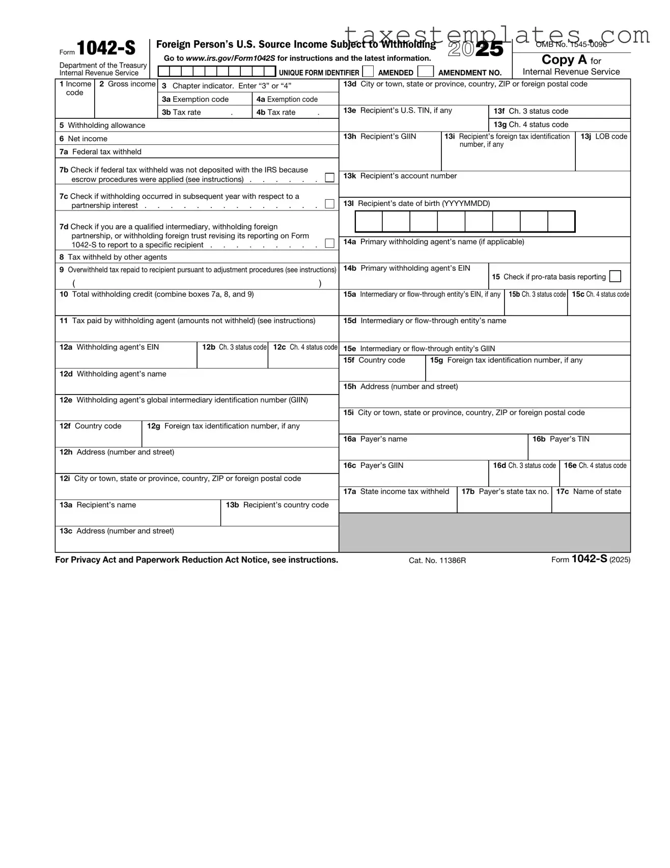 Free IRS 1042-S Template in PDF