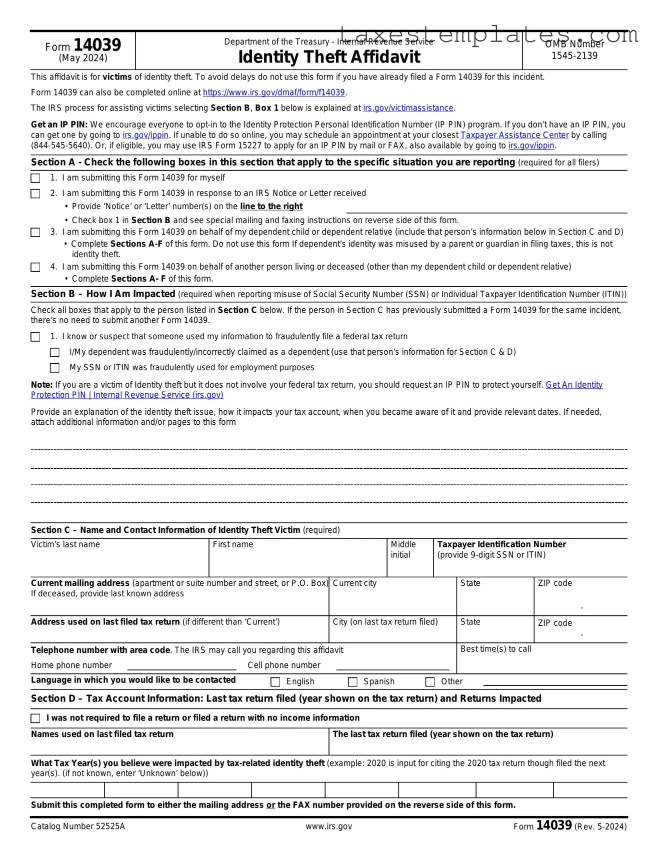 Free IRS 14039 Template in PDF