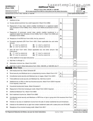 Free IRS Schedule 2 1040 or 1040-SR Template in PDF