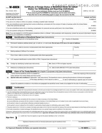 Free IRS W-8BEN Template in PDF