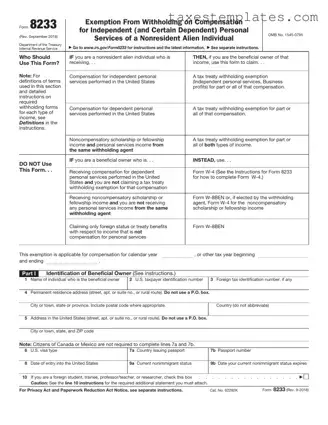 Free IRS 8233 Template in PDF