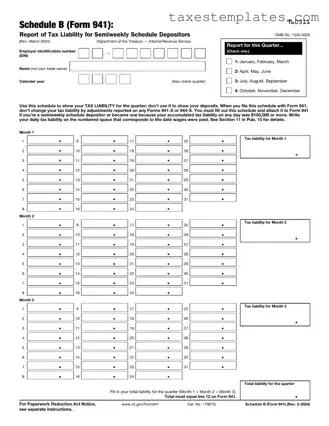 Free IRS Schedule B 941 Template in PDF