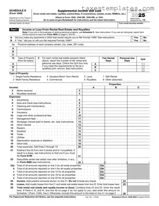 Free IRS Schedule E 1040 Template in PDF