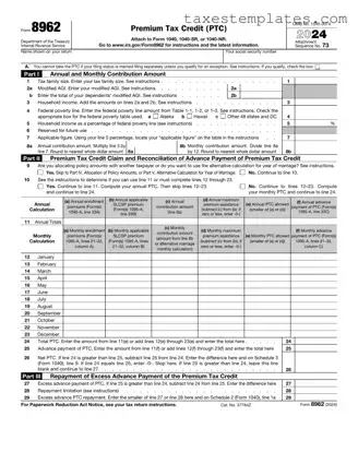 Free IRS 8962 Template in PDF