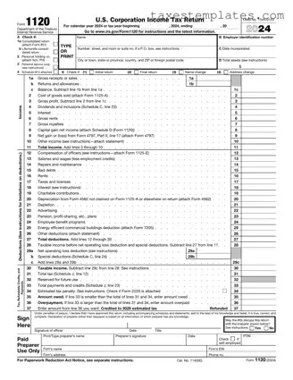 Free IRS 1120 Template in PDF