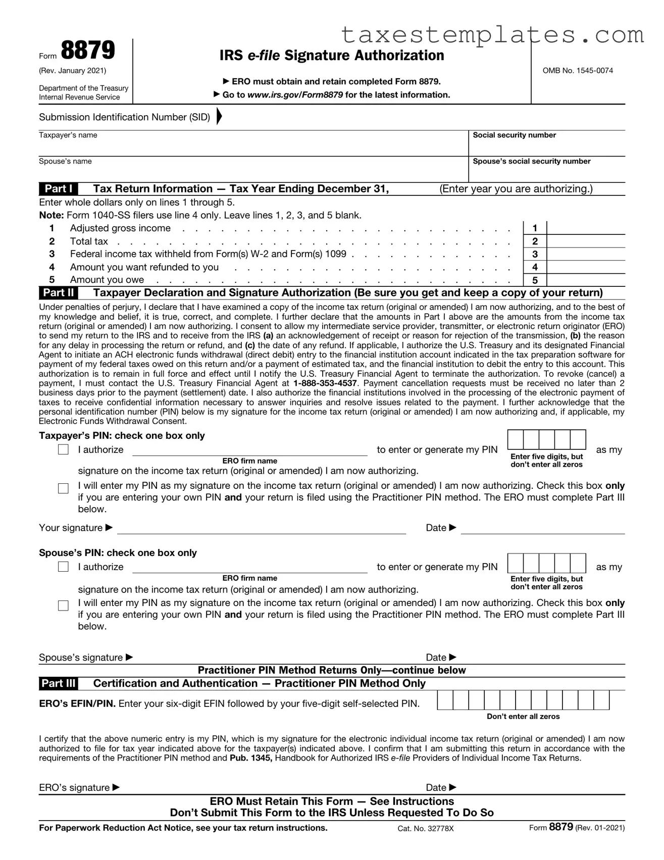 Free IRS 8879 Template in PDF