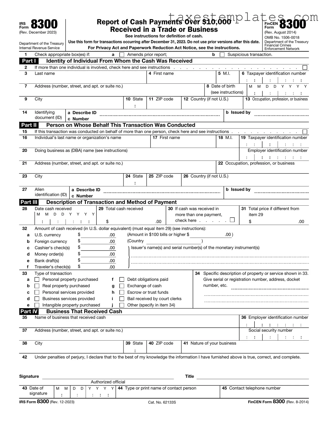 Free IRS 8300 Template in PDF