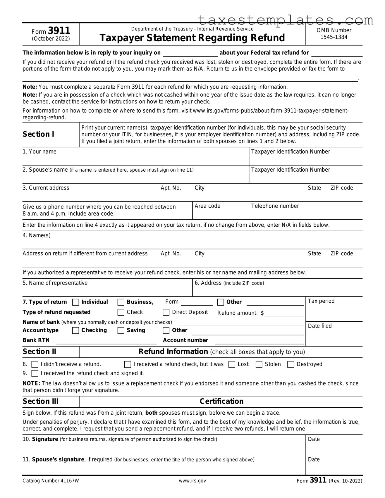Free IRS 3911 Template in PDF