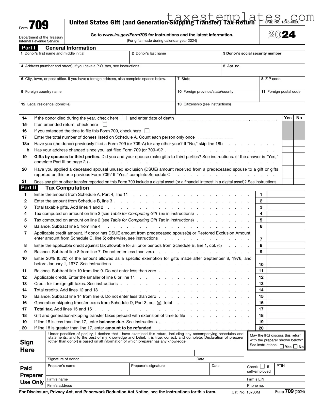 Free IRS 709 Template in PDF